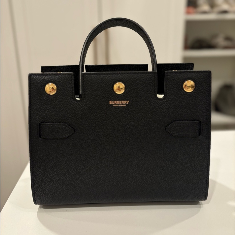 Burberry Mini Title Leather Satchel - Black with crossbody strap